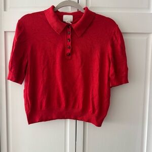 H&M Red Knit Polo Top | Short Sleeve Collared Shirt | Size M